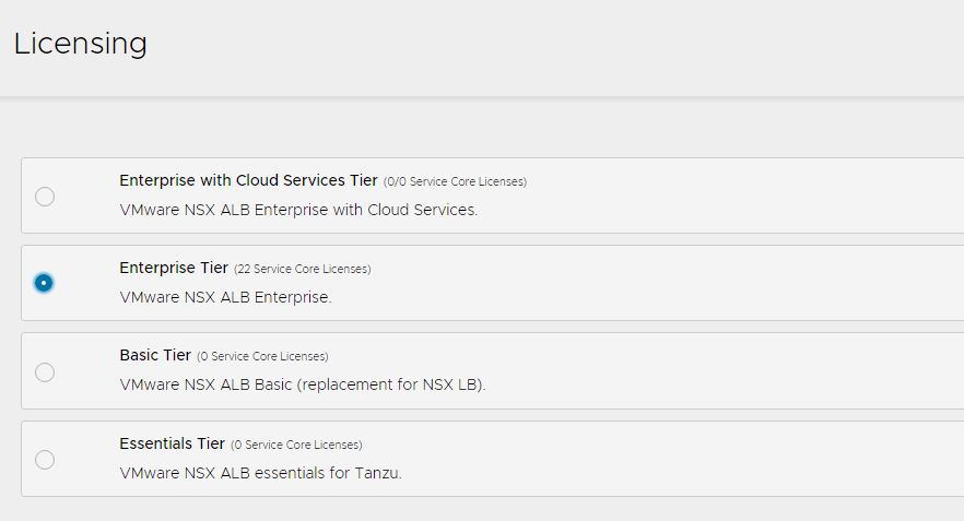 License configuration - select Enterprise tier