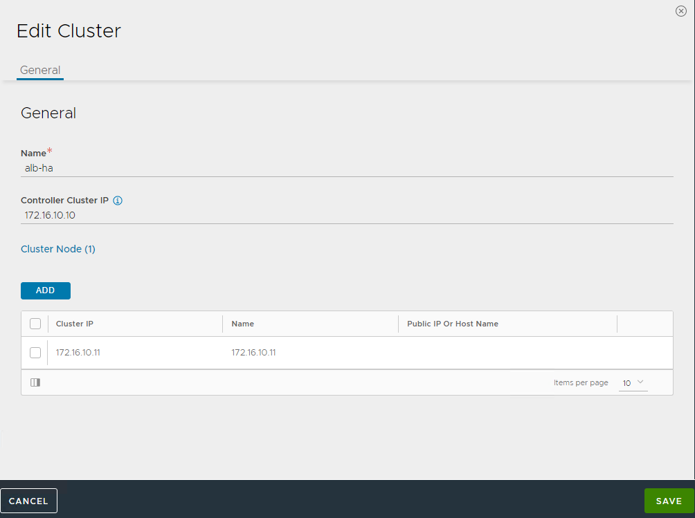 Specify NSX Advanced Load Balancer controller node name and IP address