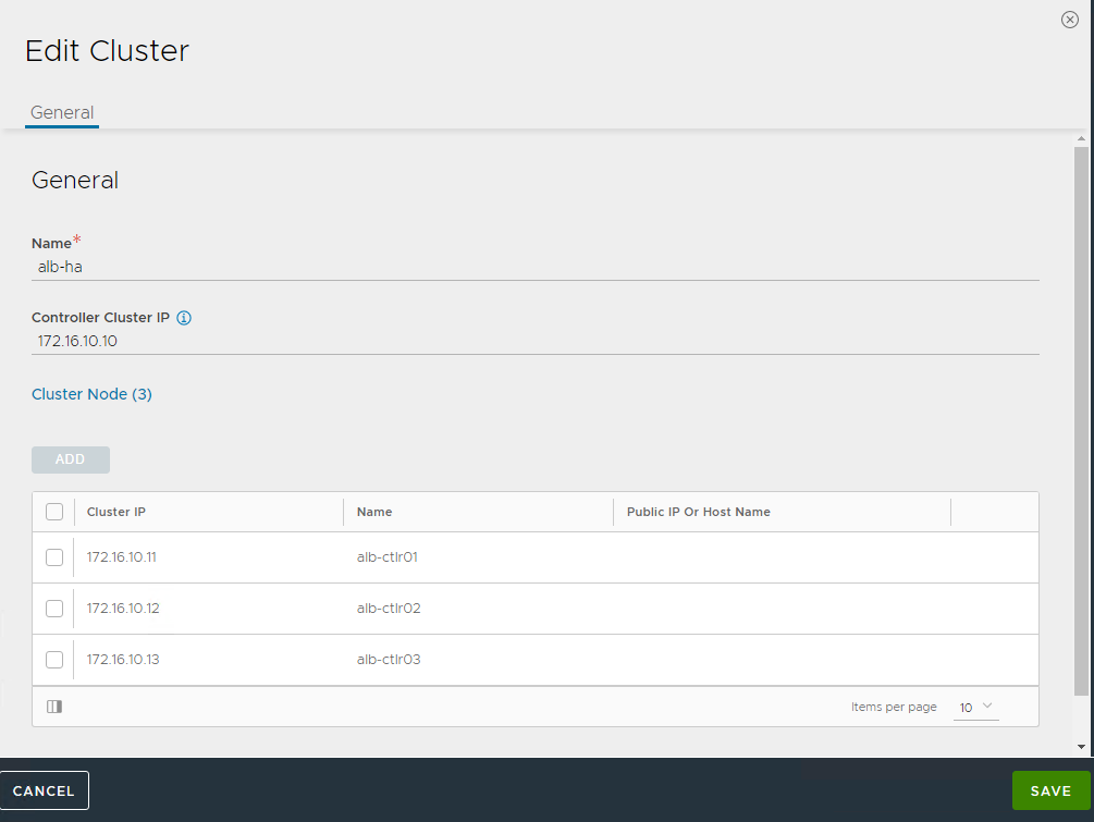 Cluster node IP address in controller configuration