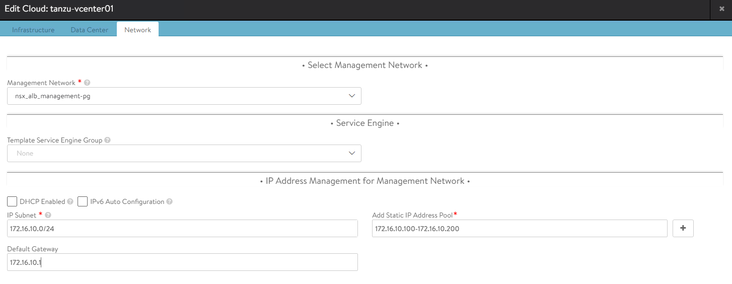 Enter network information