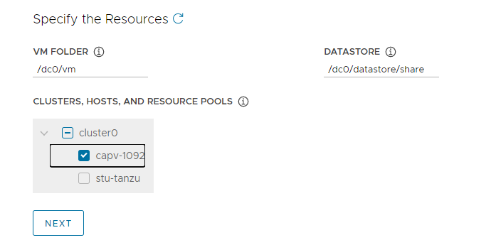 Select vSphere resources