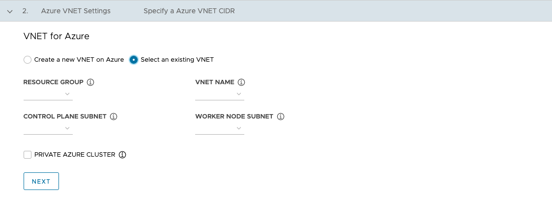 Select an existing VNet