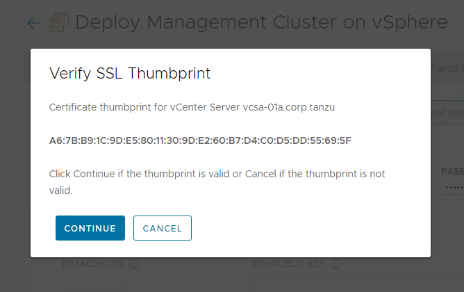 Verify vCenter Server certificate thumbprint