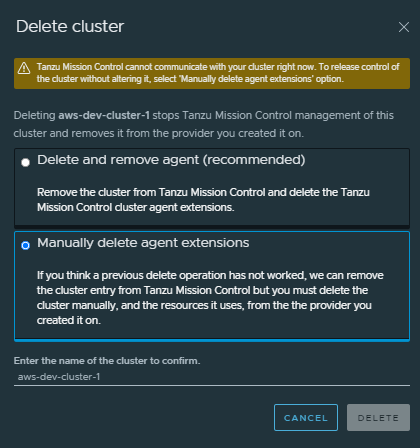 Delete Cluster Dialog Box
