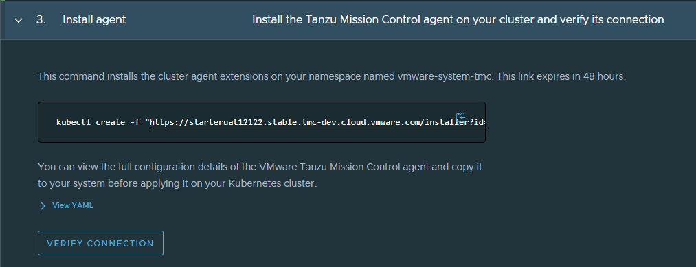 Try reinstalling the agent if the namespace doesn't exist.