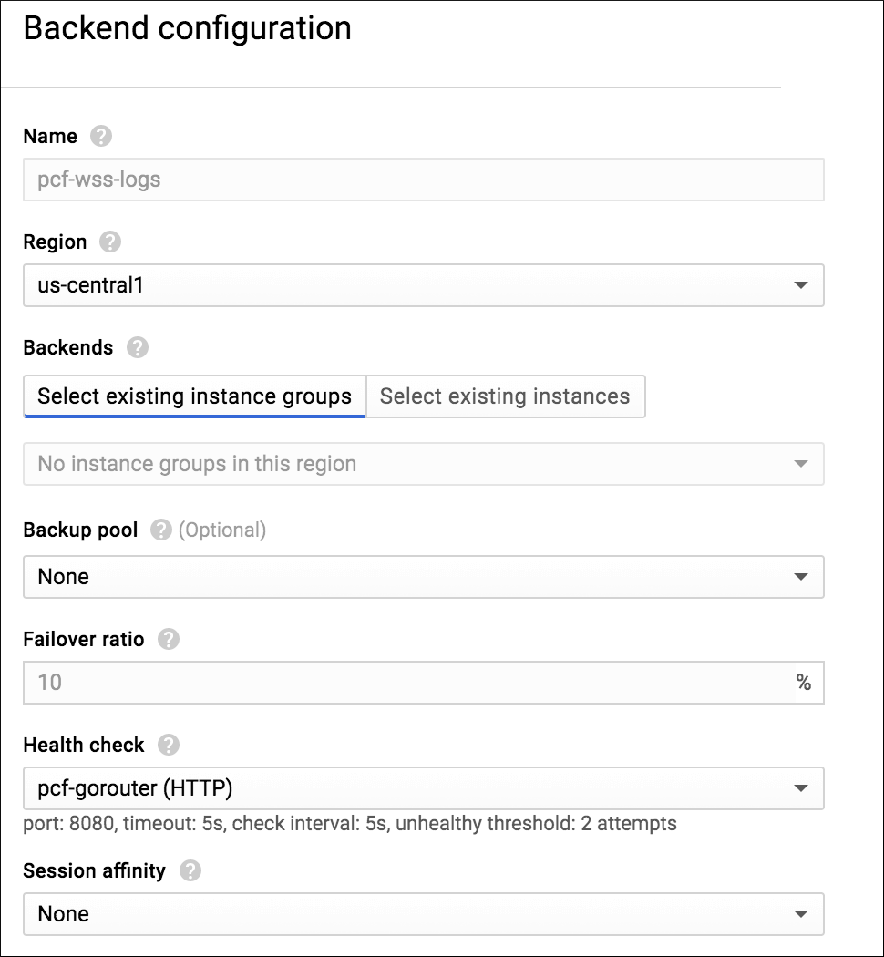 Backend configuration form.