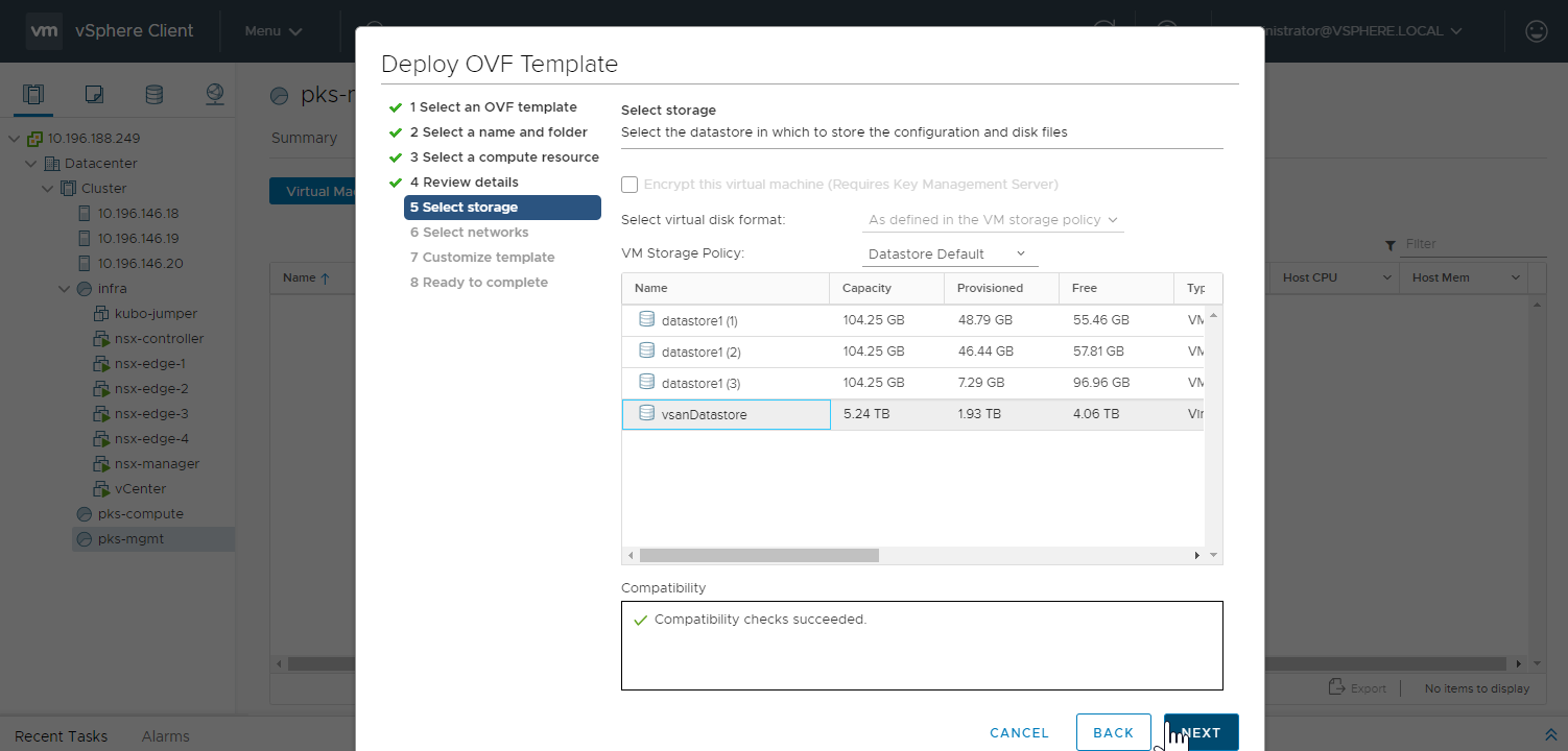 Deploy OVF Template screen, Step 5.