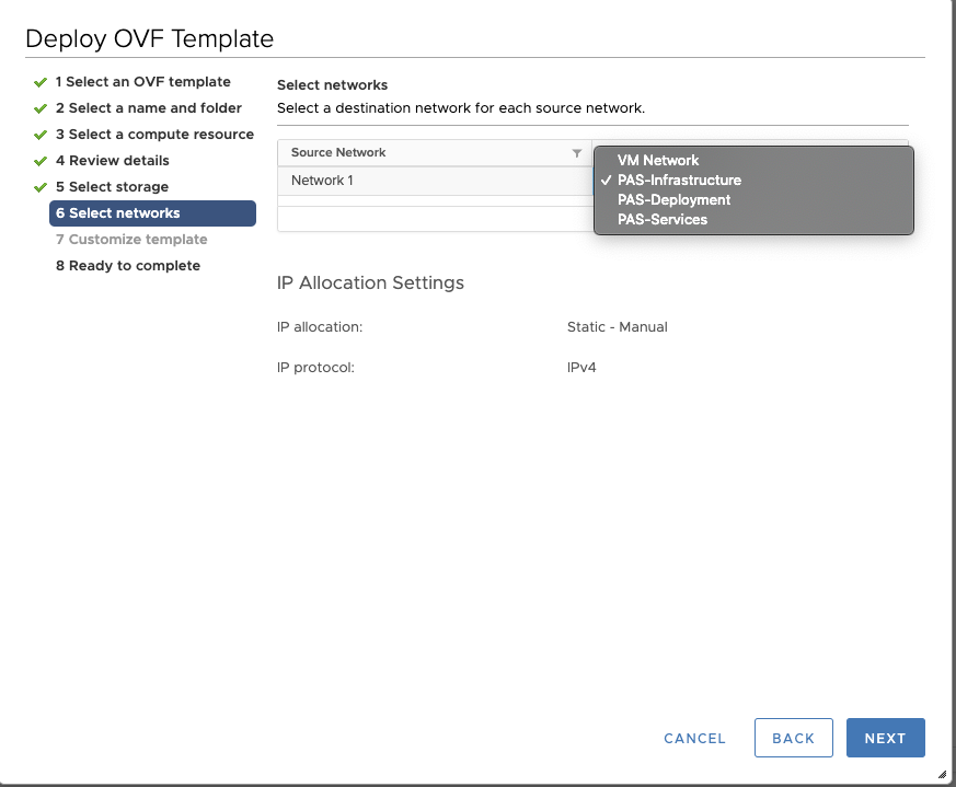Deploy OVF Template screen, Step 6.