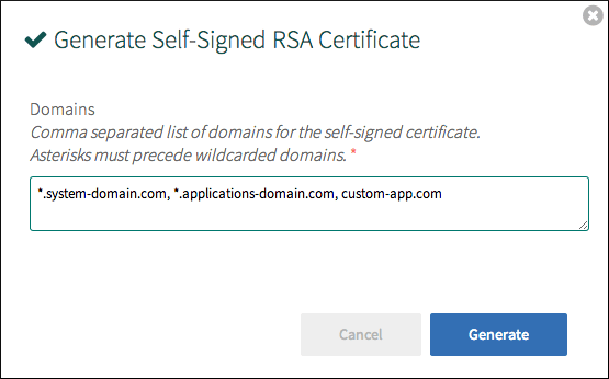 Generate Self-Signed RSA Certificate dialog box