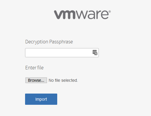 Decryption passphrase import screen