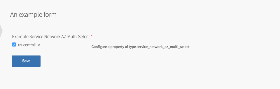 Example Product with Service Network AZ Multi-Select
