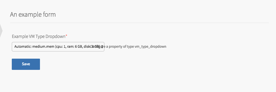 Example Product with VM Types Dropdown