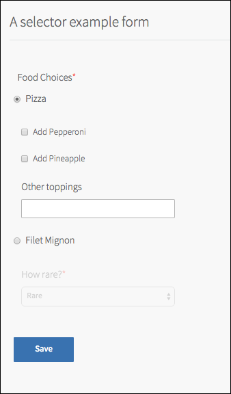 Selector showing pizza toppings.