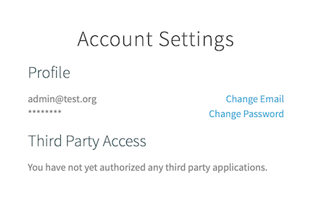 Account Setting page showing Profile and Third Party Access. There are buttons for Change Email and Change Password.