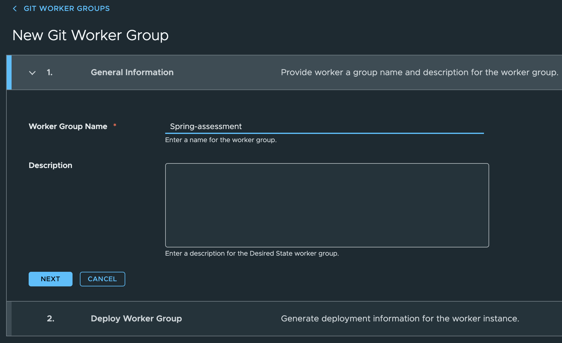 Create a new Git Worker Group