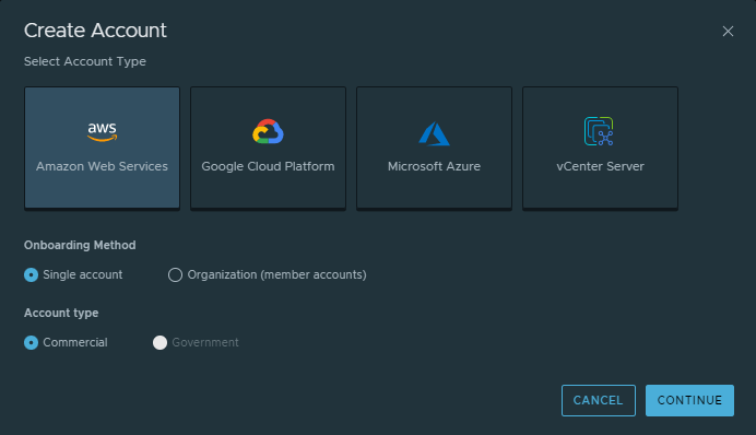 Select the Single account or Organization as the onboarding method.