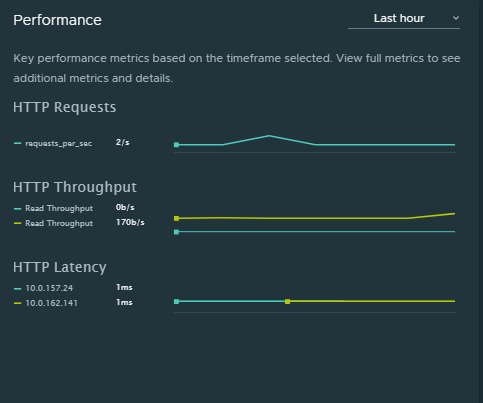 Example of the pod performance metrics in the details pane.