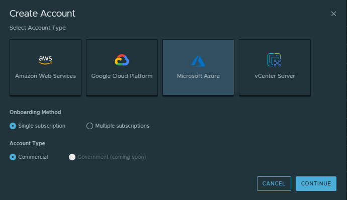 Select the Single subscription or Multiple subscription as the onboarding method.