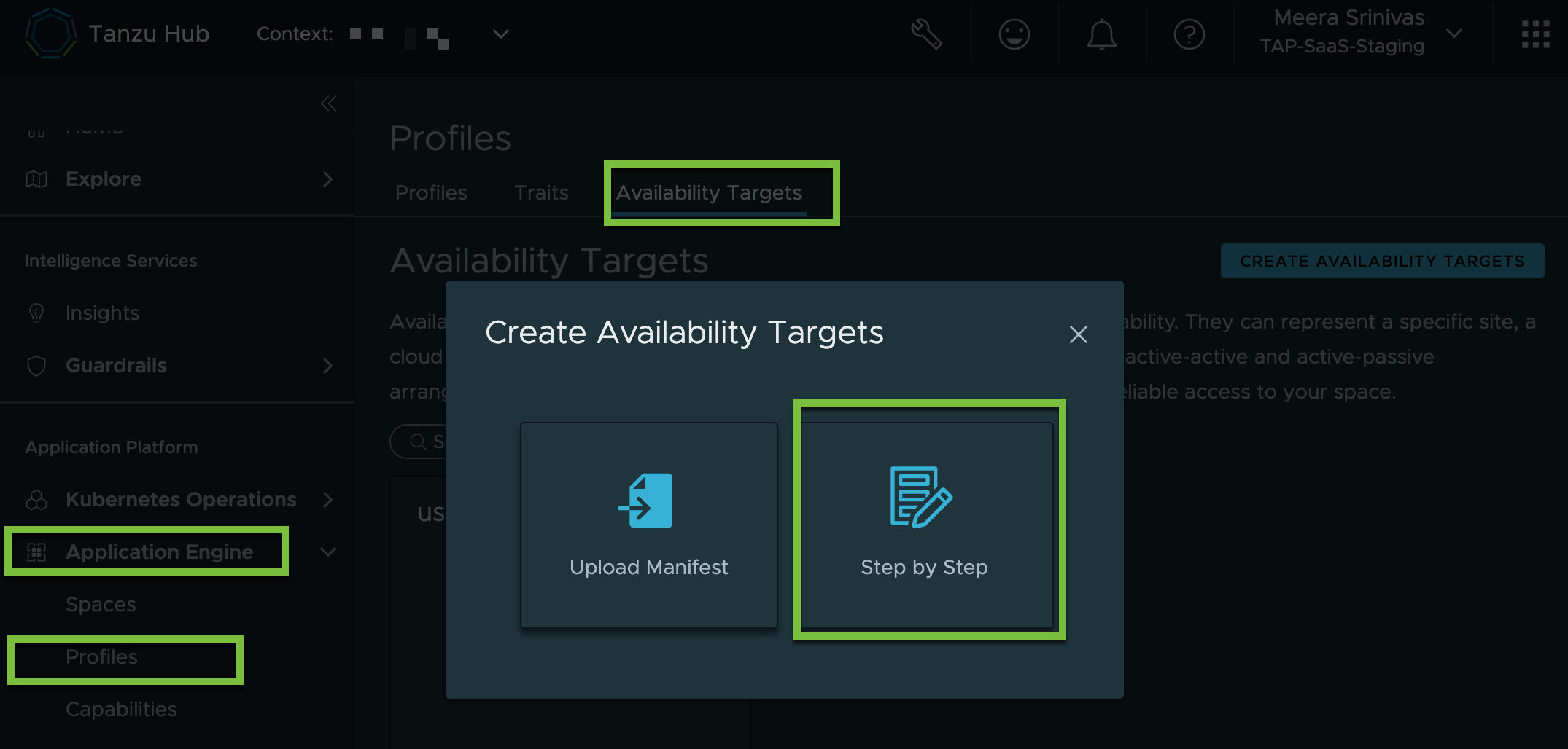 Create Availability Target steps