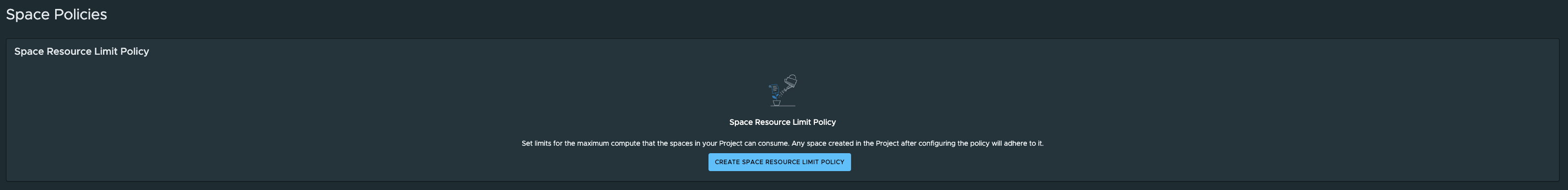 The Space Resource Limit Policy button within Tanzu Platform hub.