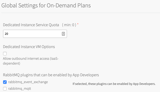 Global Settings for On-Demand Plans.