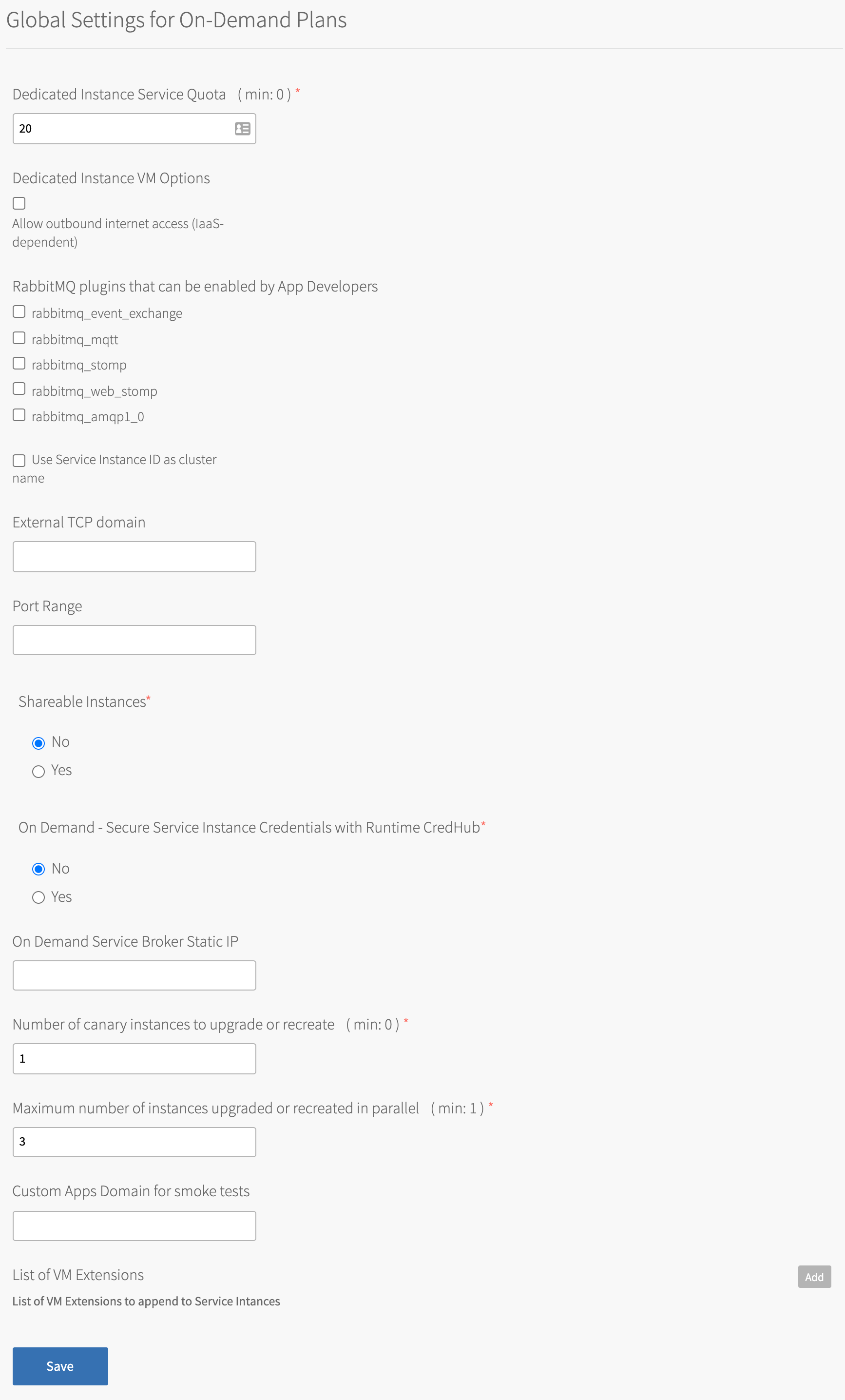 Screenshot of the Global Settings for On-Demand Plans tab.
The fields are described in the table in the next step.