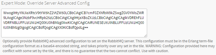 Screenshot of the 'Expert Mode: Override Server Advanced Config' field.
The field contains a base64 encoded configuration that begins with the characters 'WwogIHty'.