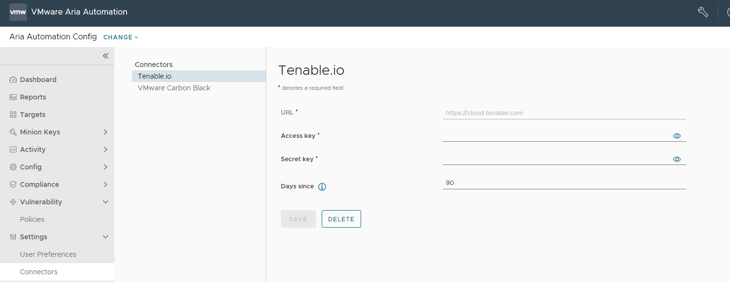 Tenable connector configuration