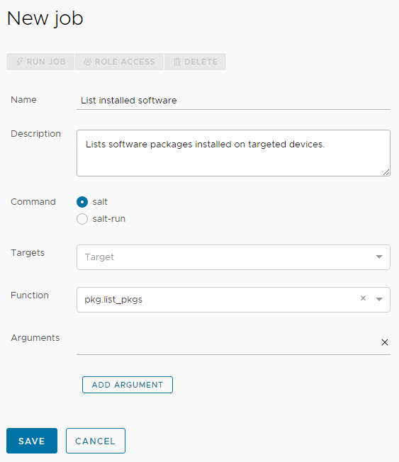 A new job that lists software packages installed on targeted machines