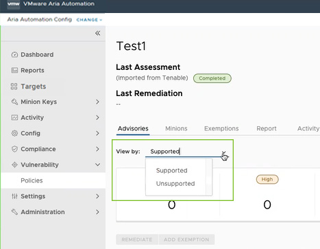 Supported or unsupported vulnerabilities selector