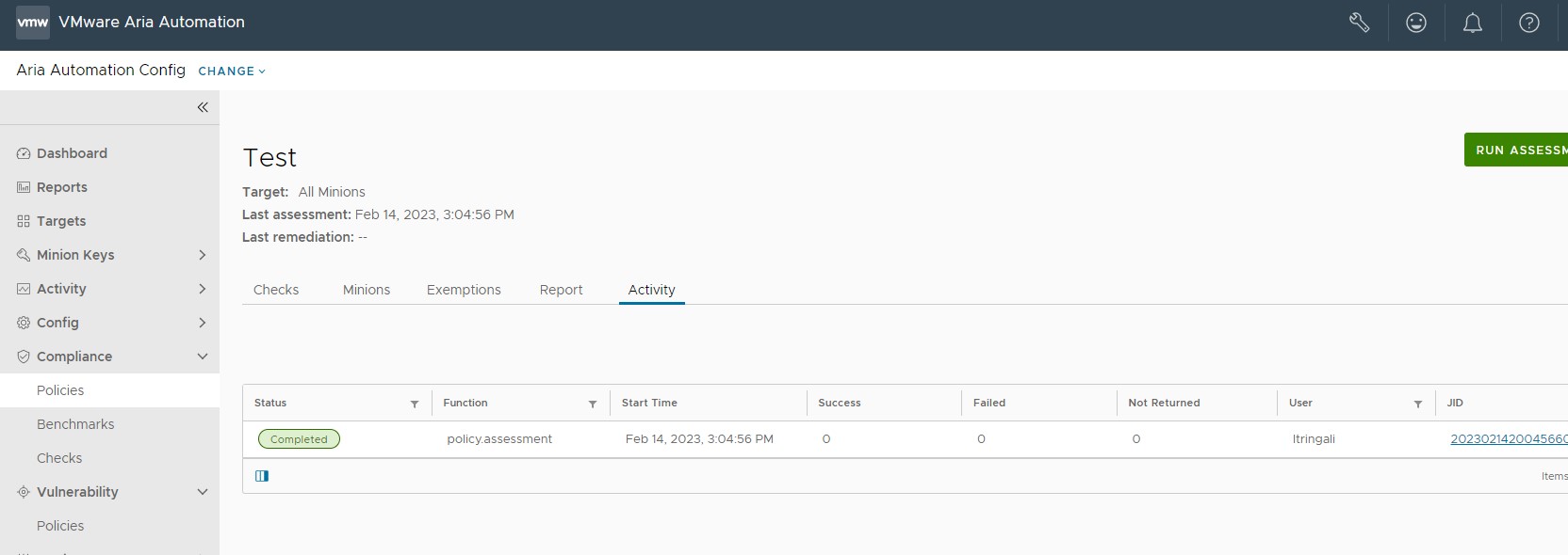 View assessment results