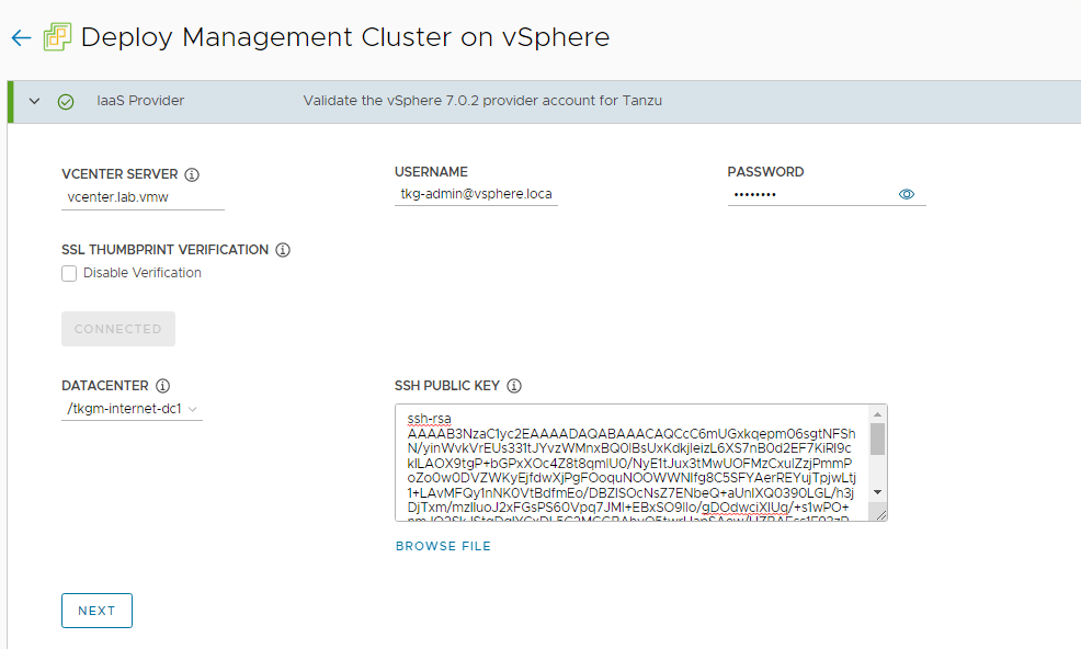 IaaS provider details after connection