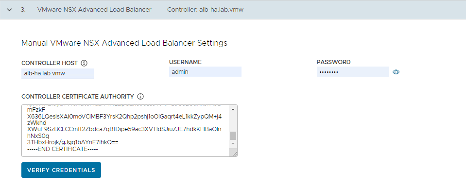 NSX Advanced Load Balancer settings for management cluster