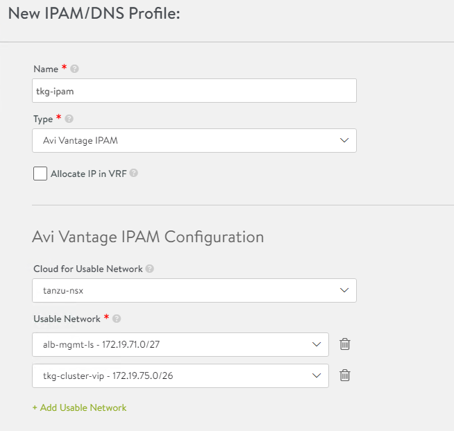 Specify details for creating IPAM profile