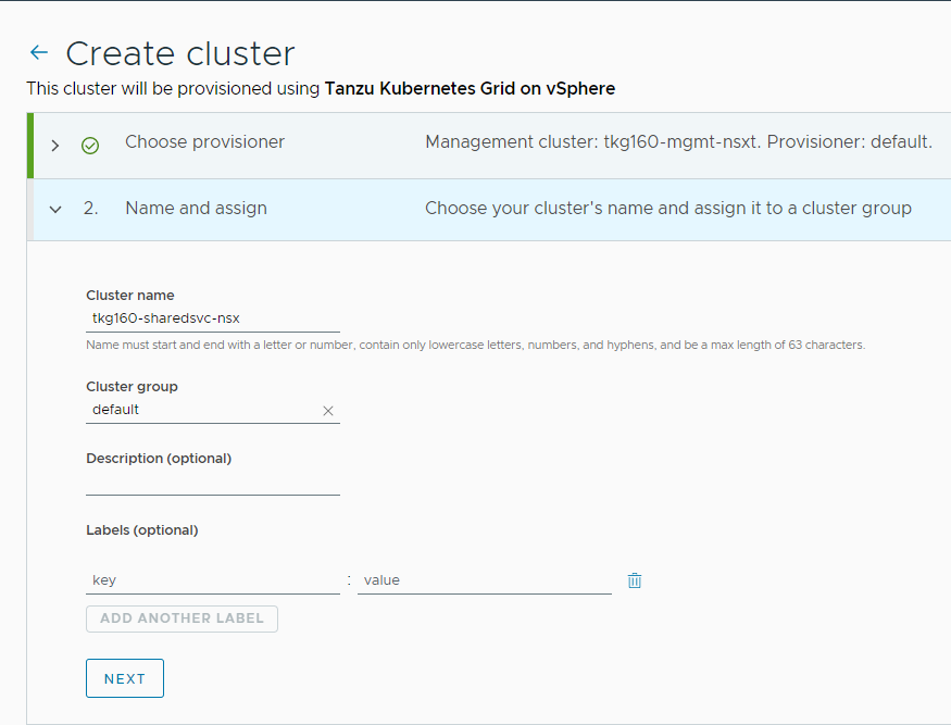 Cluster name and cluster group