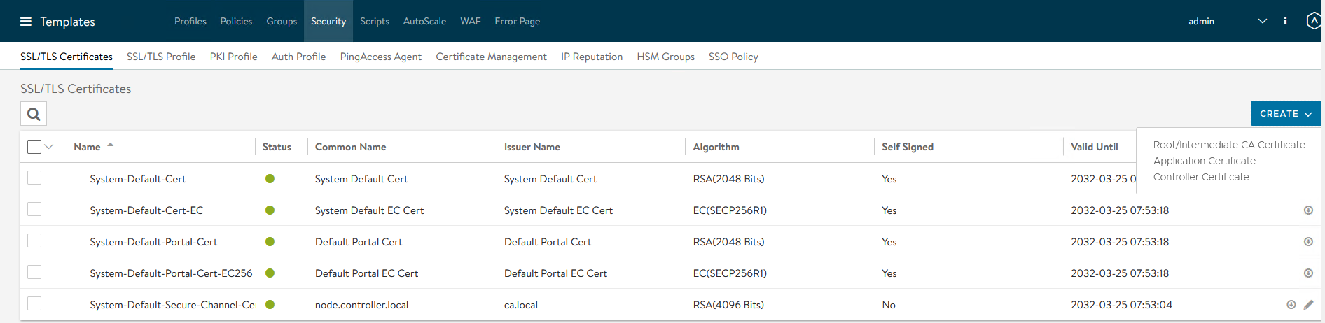Screenshot of the SSL/TSL Certificates tab