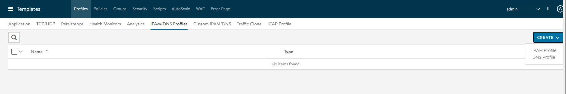Screenshot of the IPAM/DNS Profiles tab