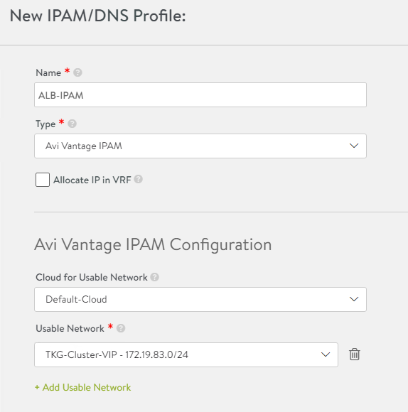 Screenshot of New IPAM/DNS Profile screen