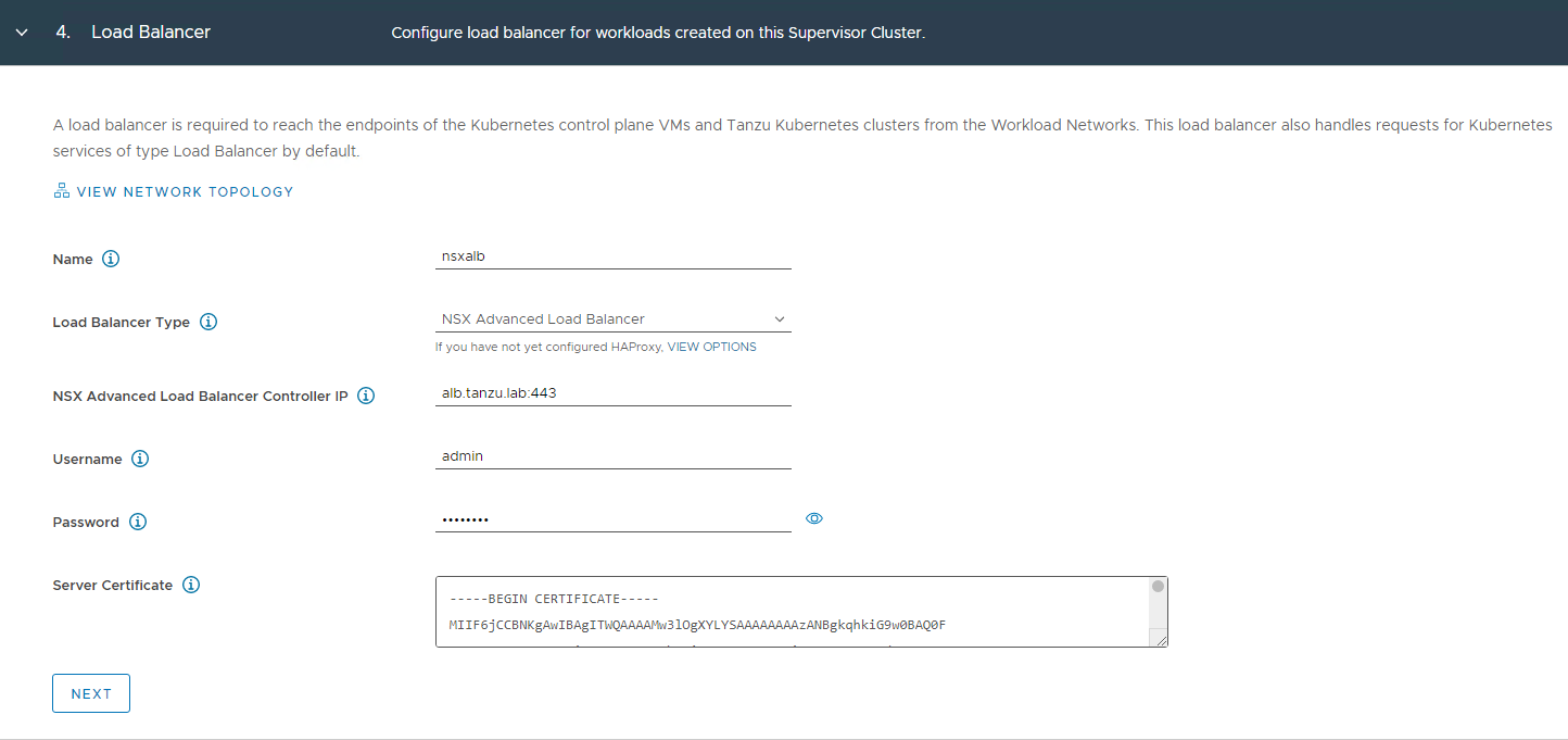 Screenshot of load balancer settings
