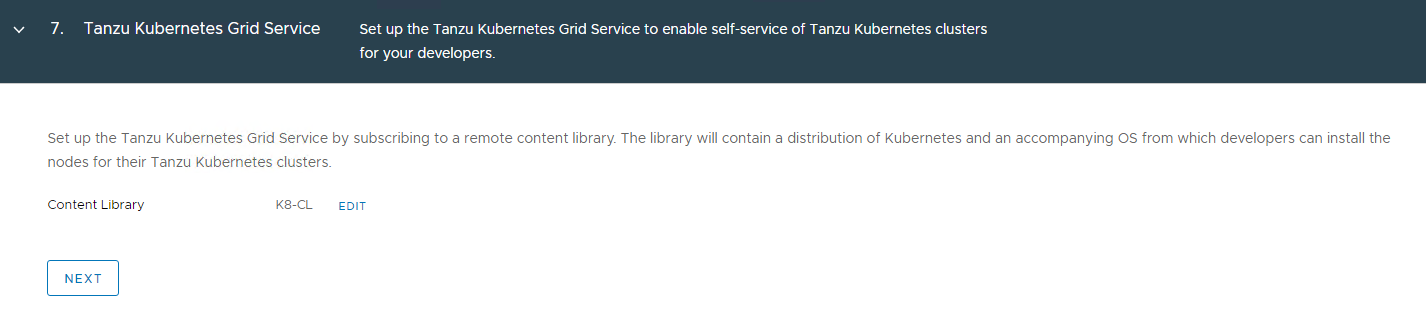 Screenshot of Tanzu Kubernetes Grid Service screen