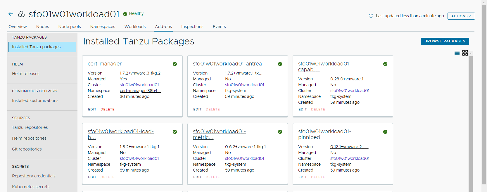 Screenshot showing list of installed packages