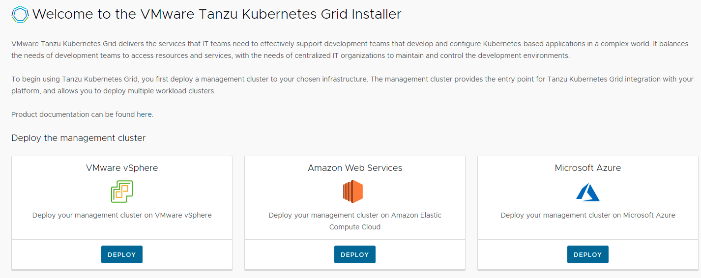 Tanzu Kubernetes Grid installer UI