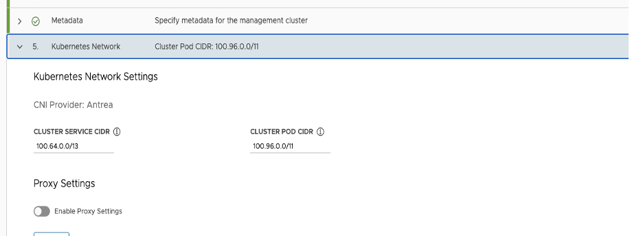 CNI settings for Kubernetes cluster