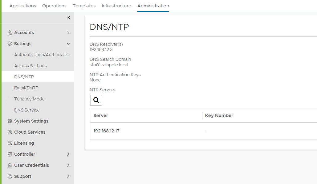 DNS/NTP settings