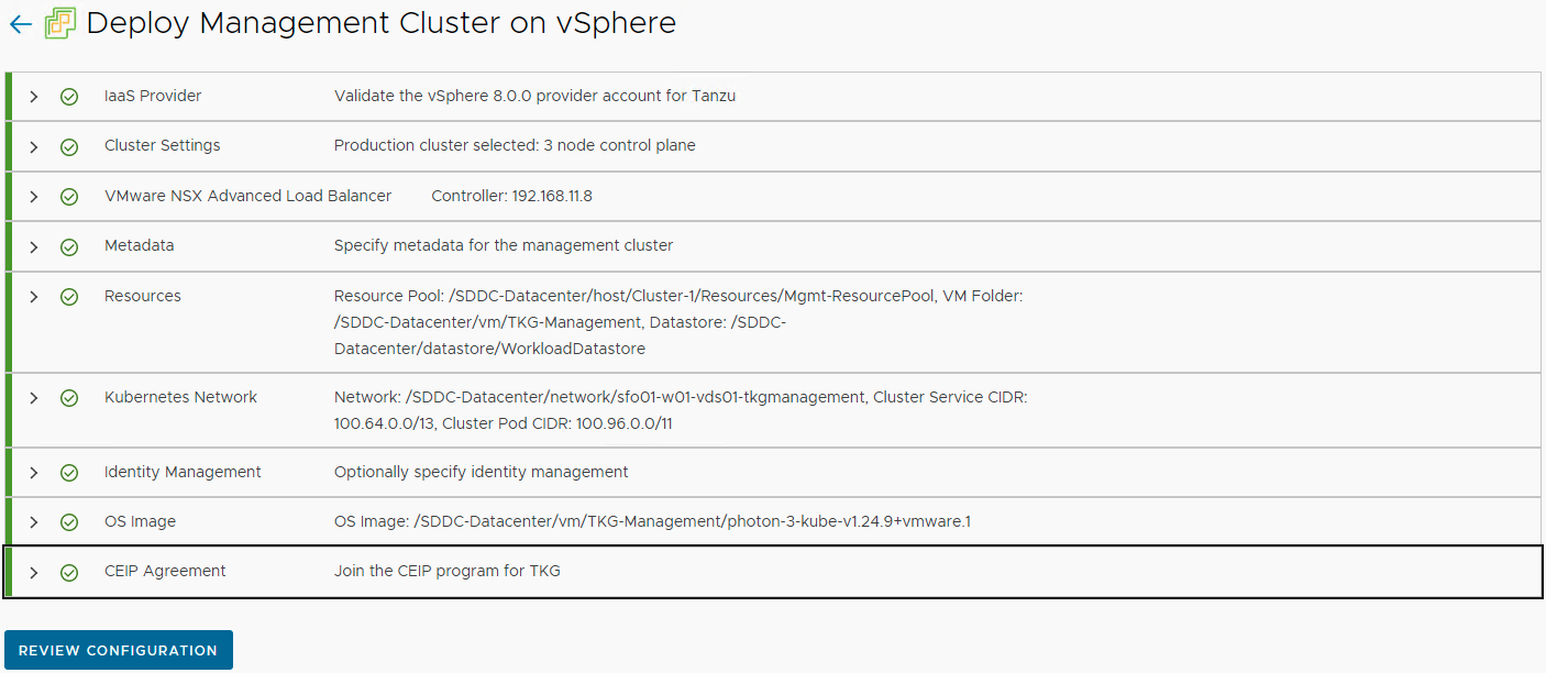 Deploy Management Cluster on vSphere Review