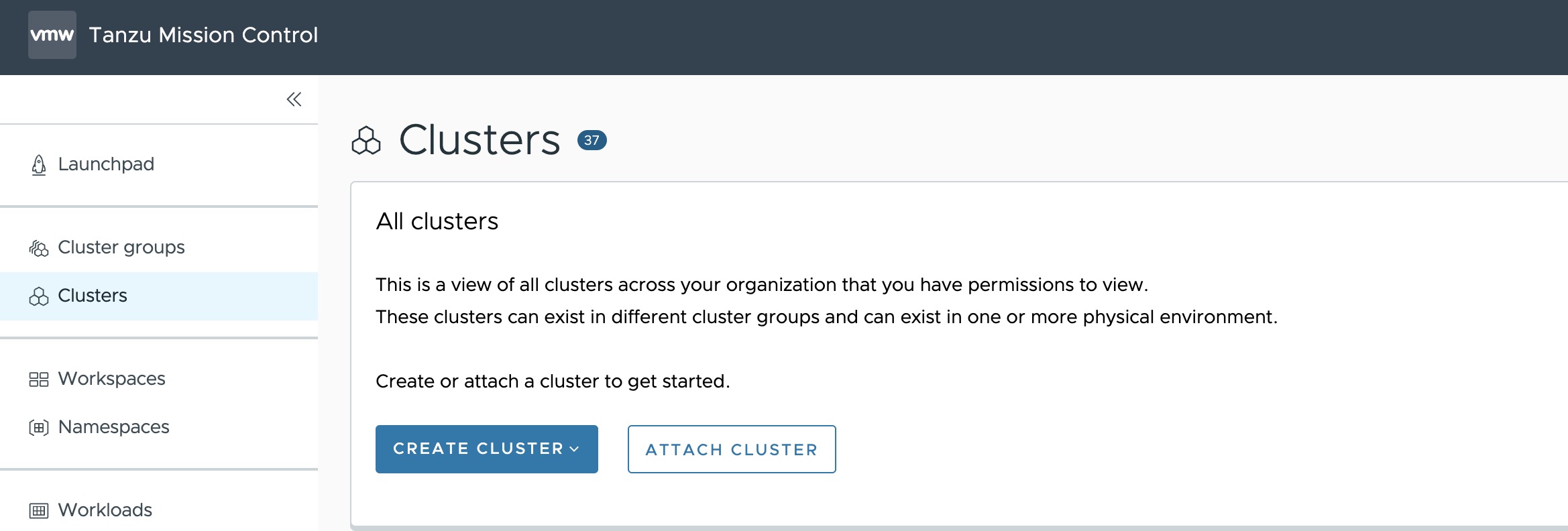 Clusters tab