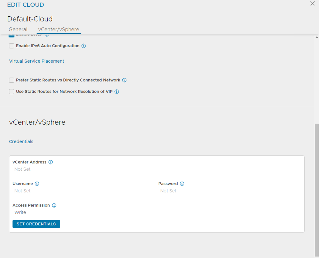 Screenshot of Infrastructure tab on Edit Cloud screen