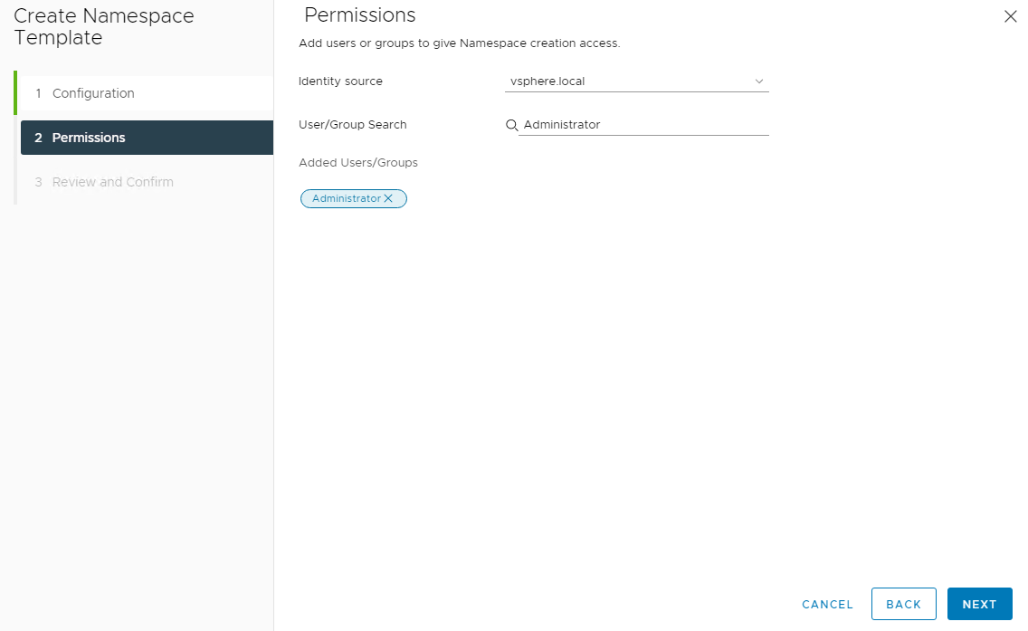 Screenshot of Permissions page
