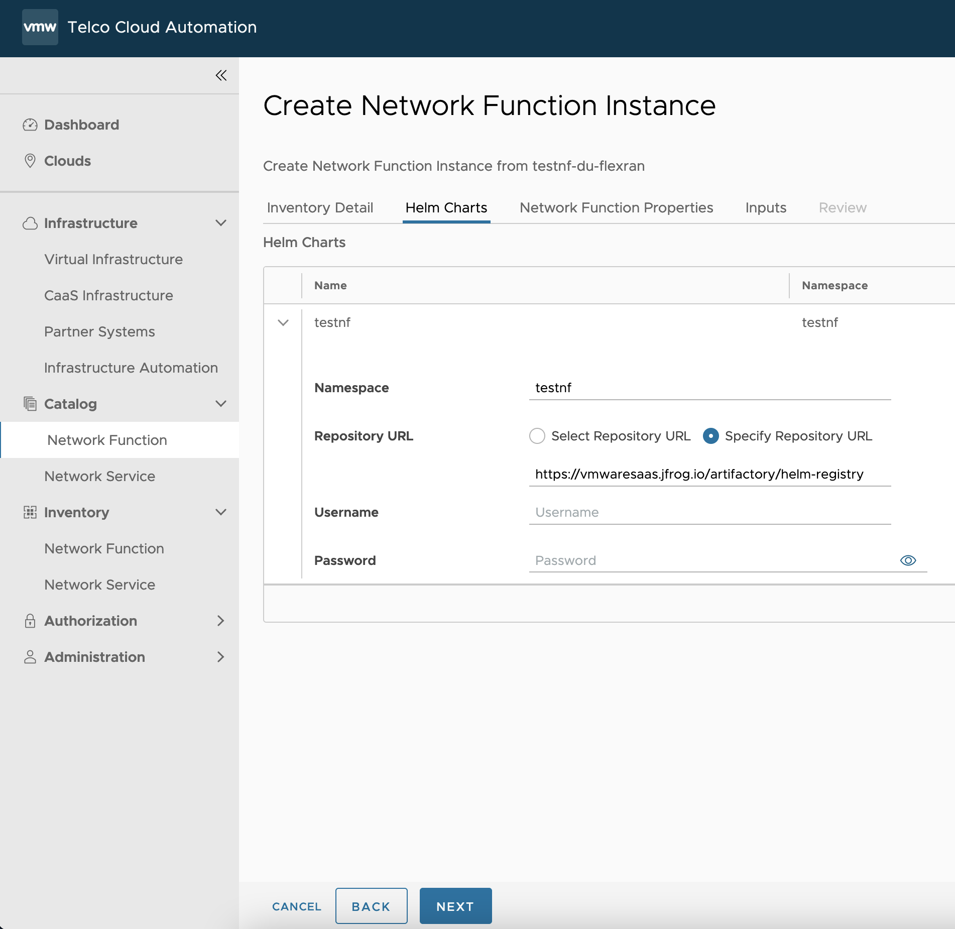 Selecting helm chart repo for testnf-du-flexran