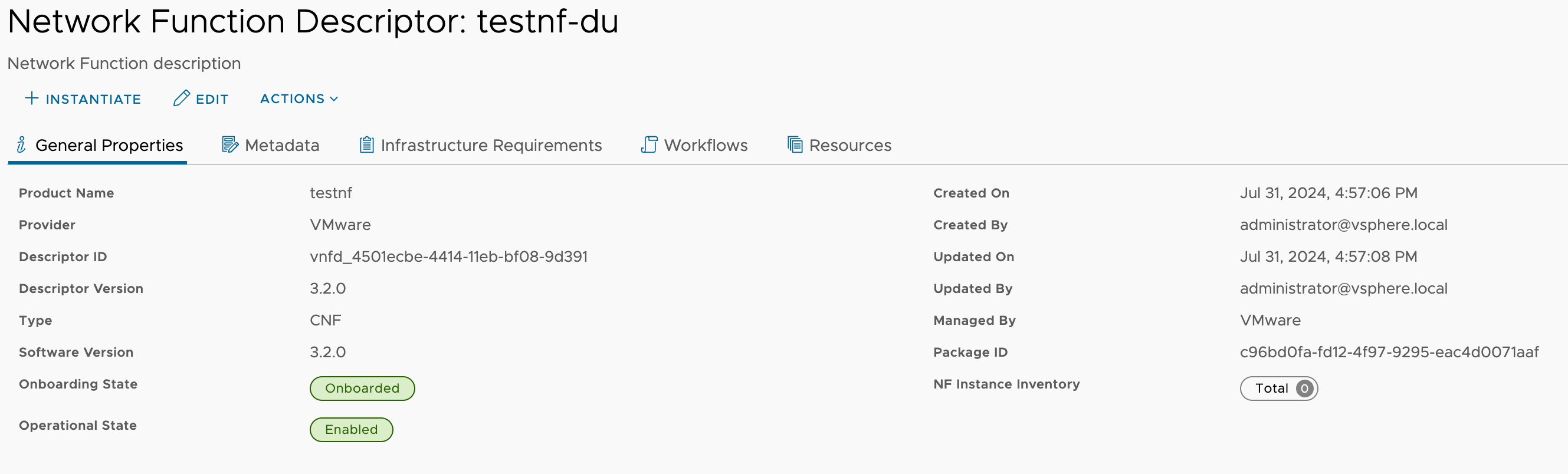 Select testnf-du Network Function Catalog